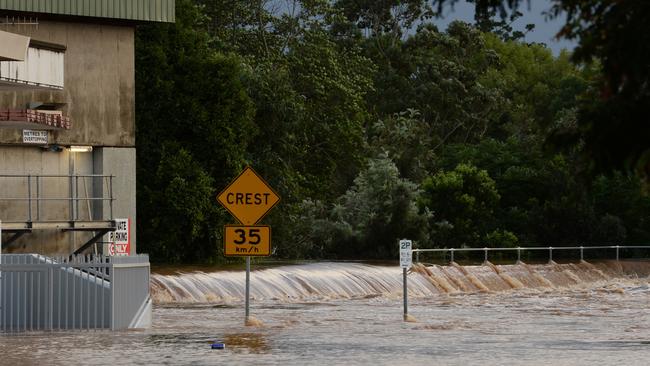 Floodwater overtopped the levee in Molesworth Street, Lismore in 2017. Picture: Cathy Adams