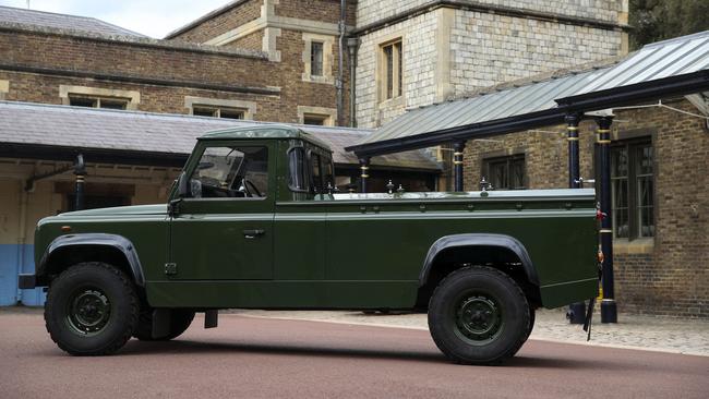 The Land Rover Defender that will be used to transport the coffin of Prince Philip. Picture: Steve Parsons/ AFP