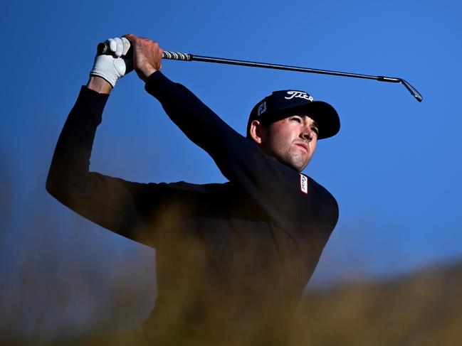 Elvis Smylie tees off during day two of the New Zealand Open. Picture: Getty Images