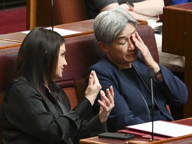 CANBERRA, Australia - NewsWire Photos - September 18, 2024: Senator Jacqui Lambie and Senator Penny Wong in the Senate at Parliament House in Canberra. Picture: NewsWire / Martin Ollman