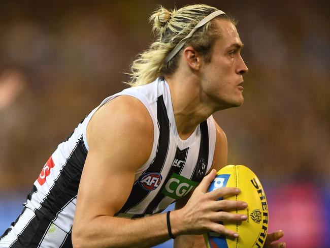 Darcy Moore has been a revelation in defence for the Magpies this season. Picture: AAP