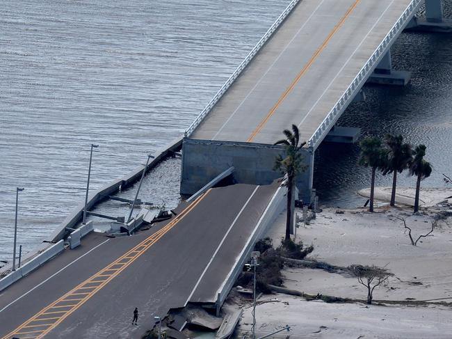 The Sanibel Causeway bridge collapsed in places after Hurricane Ian passed through the area. Picture: Joe Raedle/Getty Images/AFP