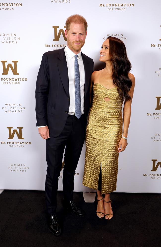 Harry and Meghan at the Ms Foundation Women of Vision Awards. Picture: Kevin Mazur/Getty Images