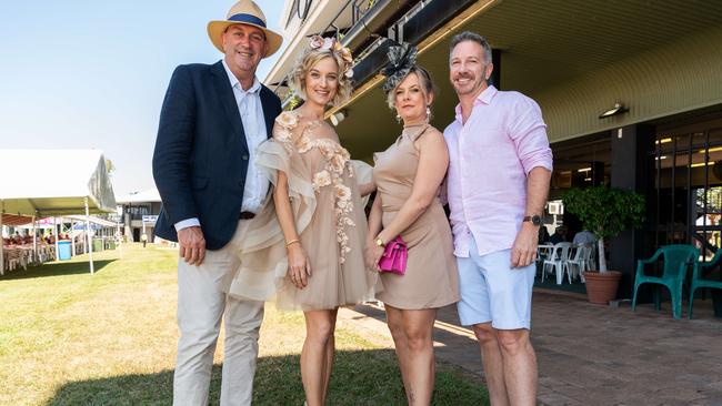 Simon Gardini, Melanie Gardini, Angelica Forster and Scott Wright at the 2024 Darwin Cup Carnival Ladies Day. Picture: Pema Tamang Pakhrin