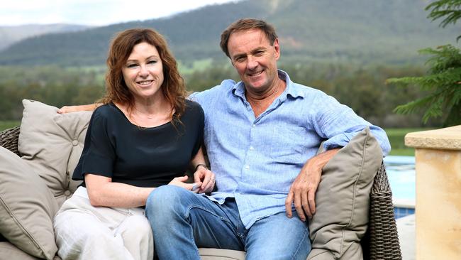 Lisa and Andrew Margan at their family homestead near Broke in the Hunter Valley. Picture: Peter Lorimer