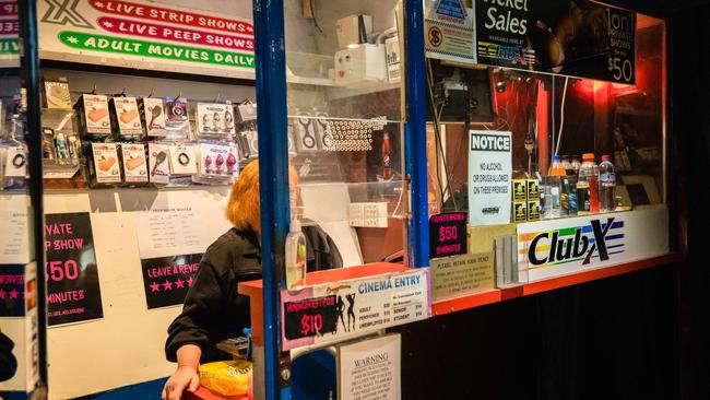 Inside Club X, Melbourne’s longest-running pornography cinema. Picture: Jason Edwards