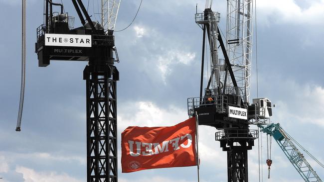 The work site at the Brisbane Queens Wharf casino development is under CFMEU control. Picture: Lyndon Mechielsen