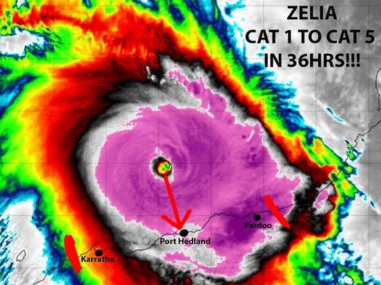 The Satelite map for Tropical Cyclone Zelia. Picture - BOM