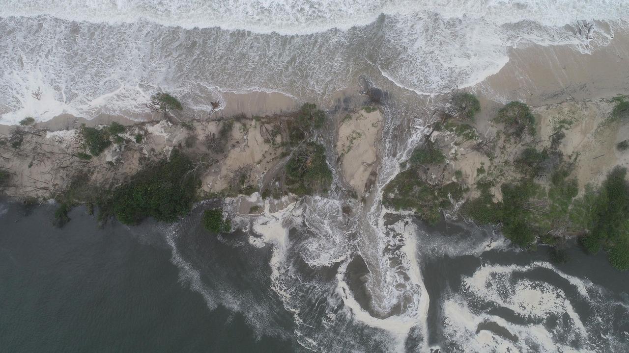 Caloundra resident Zane Jones captured aerial images of the Bribie Island breakthrough in January, 2022.