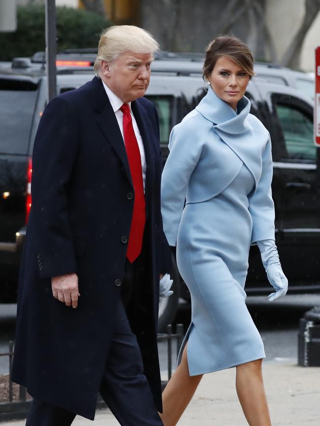 Donald Trump and his wife Melania arrive for the church service at St. John's Episcopal Church across from the White House. Picture: AP