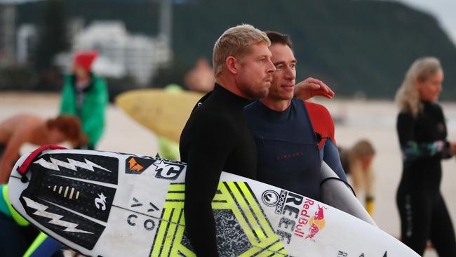 Mick Fanning at a paddle out in memory of Alex 'Chumpy' Pullin last year.