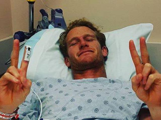 Gold Coast surfer Bede Durbidge is about to go under the knife to place two metal plates in his pelvis. Pic: Bede Durbidge/Facebook.