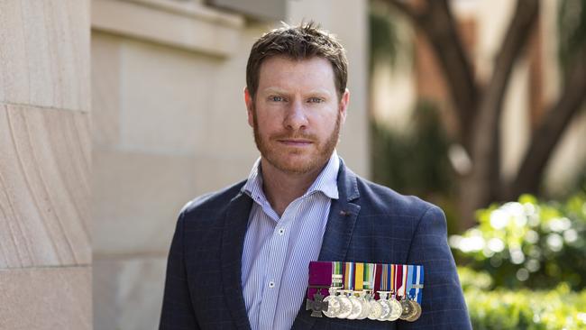 Daniel Keighran with his medals, including the Victoria Cross. Picture: Mark Cranitch.