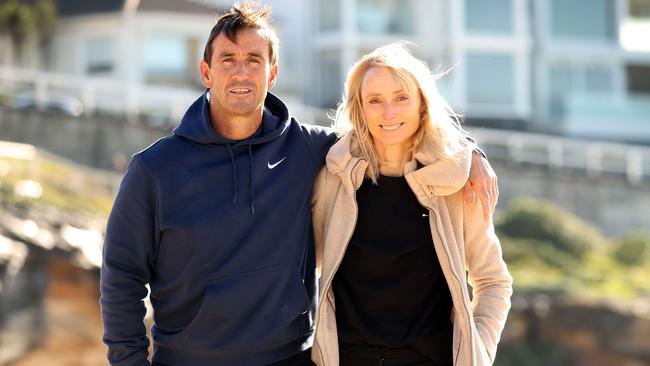 Andrew Johns with partner Kate Kendall pictured at Bronte Beach. Picture: Sam Ruttyn.