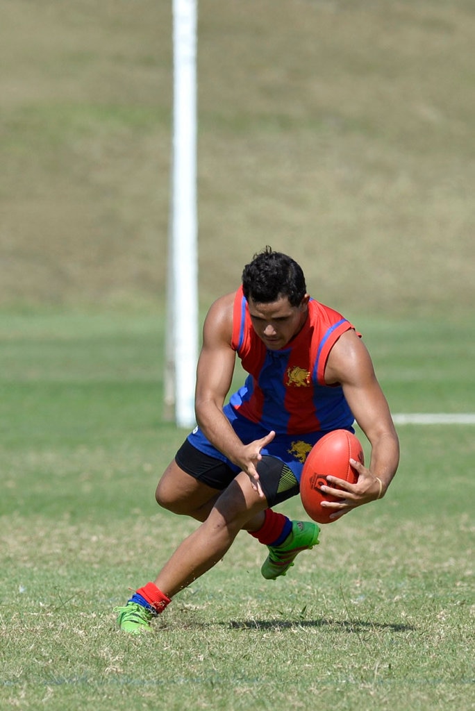 Ben McKellar of Downlands College against Our Lady of the Southern Cross College in AFL Queensland Schools Cup Darling Downs round at Captain Cook ovals, Friday, April 27, 2018. Picture: Kevin Farmer