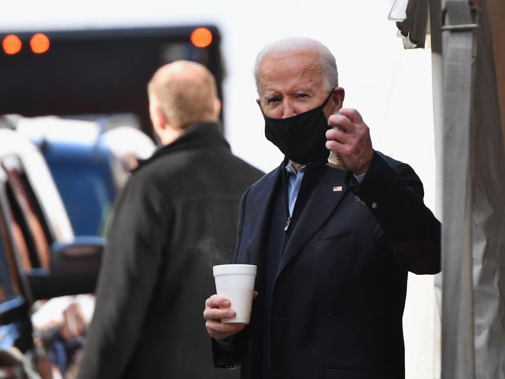 US President-elect Joe Biden leaves after meeting with transition advisors at The Queen theater in Wilmington, Delaware on January 18. Picture: Angela Weiss / AFP