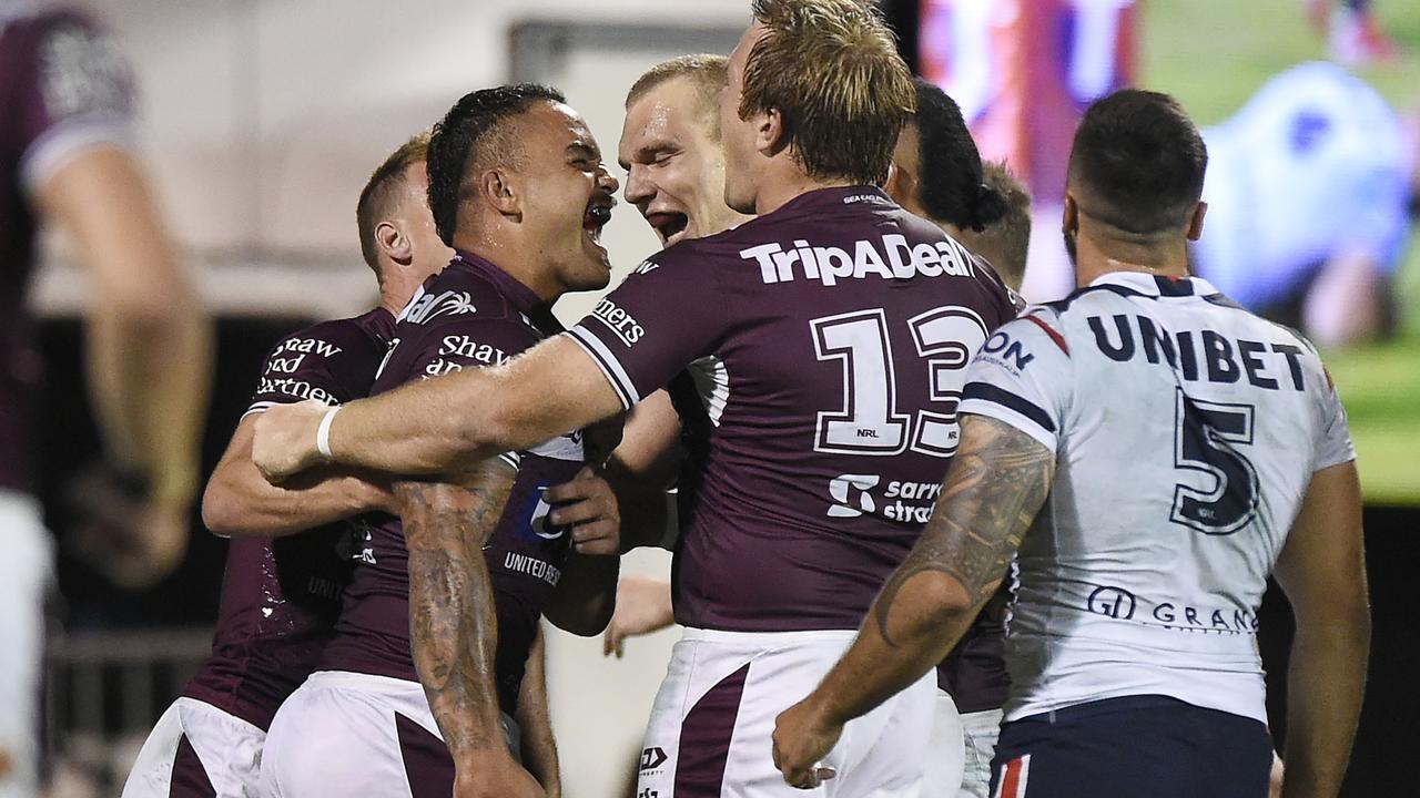 Manly coach Des Hasler is confident his side can defeat South Sydney in a grinding game to continue his unbeaten preliminary final record. Picture: Matt Roberts / Getty Images