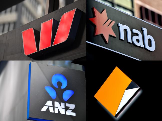 A composite image of signage of Australia's 'big four' banks ANZ, Westpac, the Commonwealth Bank (CBA) and the National Australia Bank (NAB) signage in Sydney, Saturday, May 5, 2018. (AAP Image/Joel Carrett) NO ARCHIVING