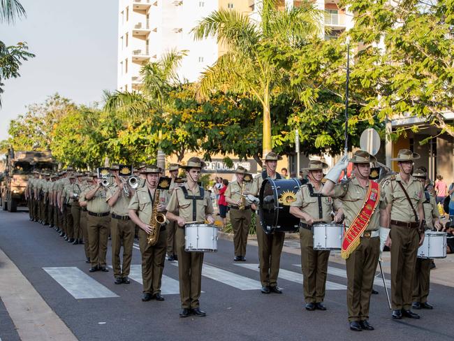 More than 200 soldiers from 8th/12th Regiment, Royal Australian Artillery at the Freedom of Entry march through Palmerston on Friday. Picture: Pema Tamang Pakhrin