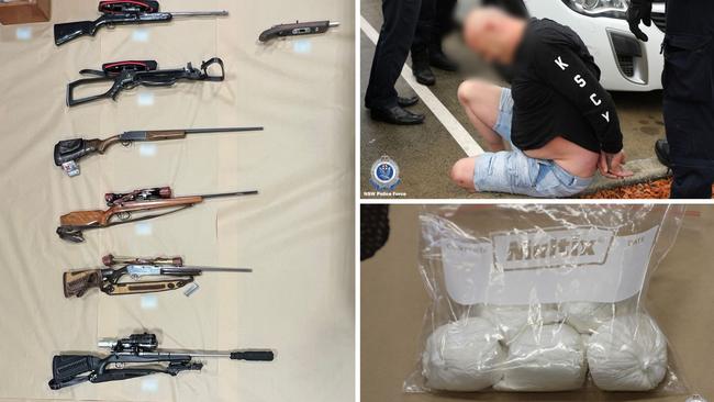 Five people were charged with 161 drug and firearm offences after police uncovered 15 firearms and a stash of drugs following an eight-month investigation. Picture: NSW Police