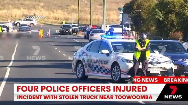 Two police officers remain in hospital after being injured during the incident on Wednesday. Picture: 7 News