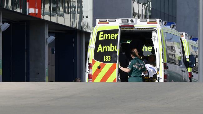 Ambulances are banked up in the emergency section of the Royal Adelaide Hospital last week. Picture: Bianca De Marchi