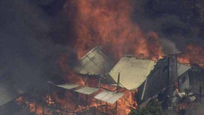 A fire tears through a property in Parkerville, Western Australia. Picture: 9 News