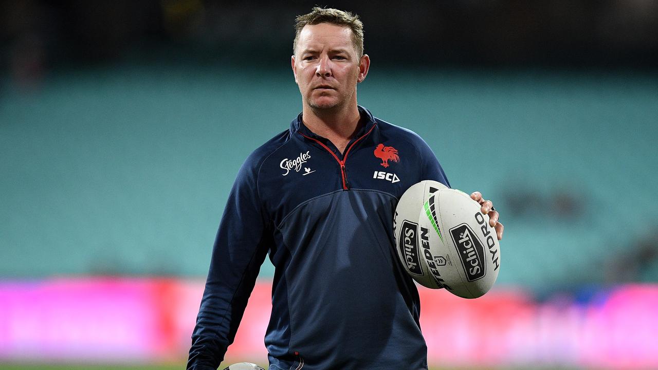 Adam O'Brien watches on during Roosters warm-up