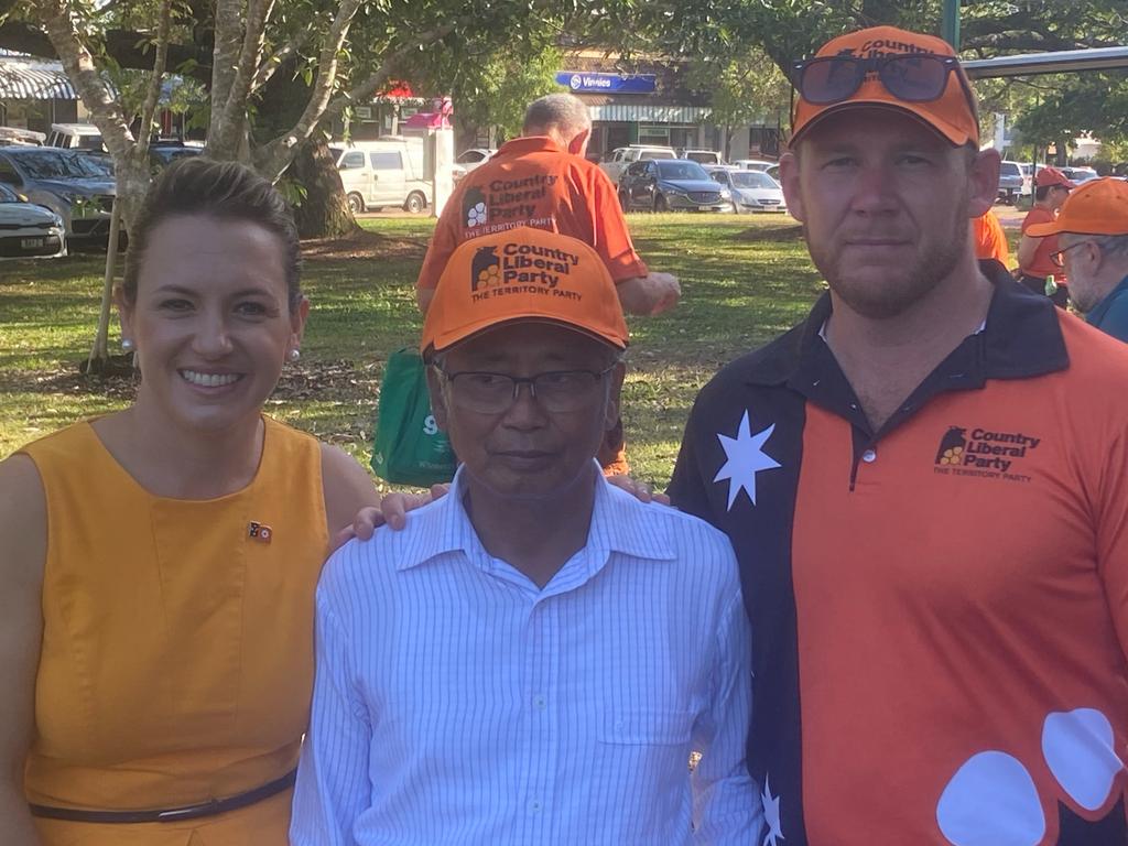 Opposition Leader Lia Finocchiaro, mugged campaign worker Tony Bacus and CLP candidate for Fannie Bay Ben Hosking.