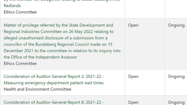 The latest breach follows the referral of a matter of privilege related to the alleged unauthorised disclosure of a Bundaberg Regional councillor’s 2021 submission to the hearing. This inquiry is ongoing.