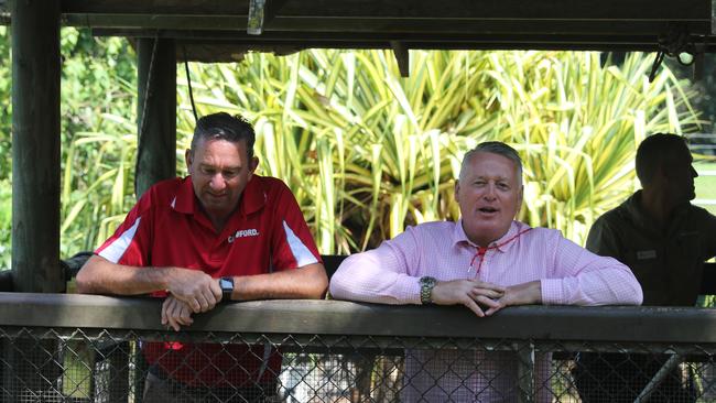 Member for Barron River Craig Crawford and Tourism Minister Michael Healy both attended the time-honoured croc poll.