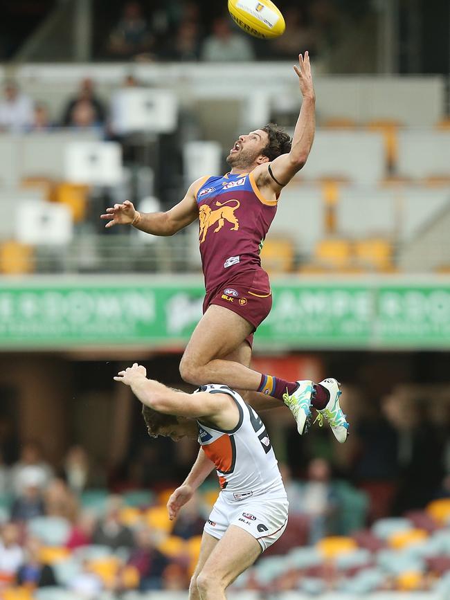 Rohan Bewick flies high for Brisbane Lions. Picture: Getty Images.