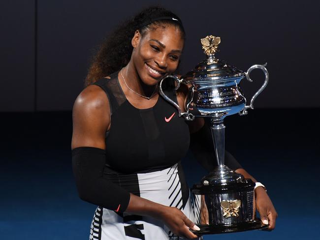 Serena Williams with the Australian Open trophy.