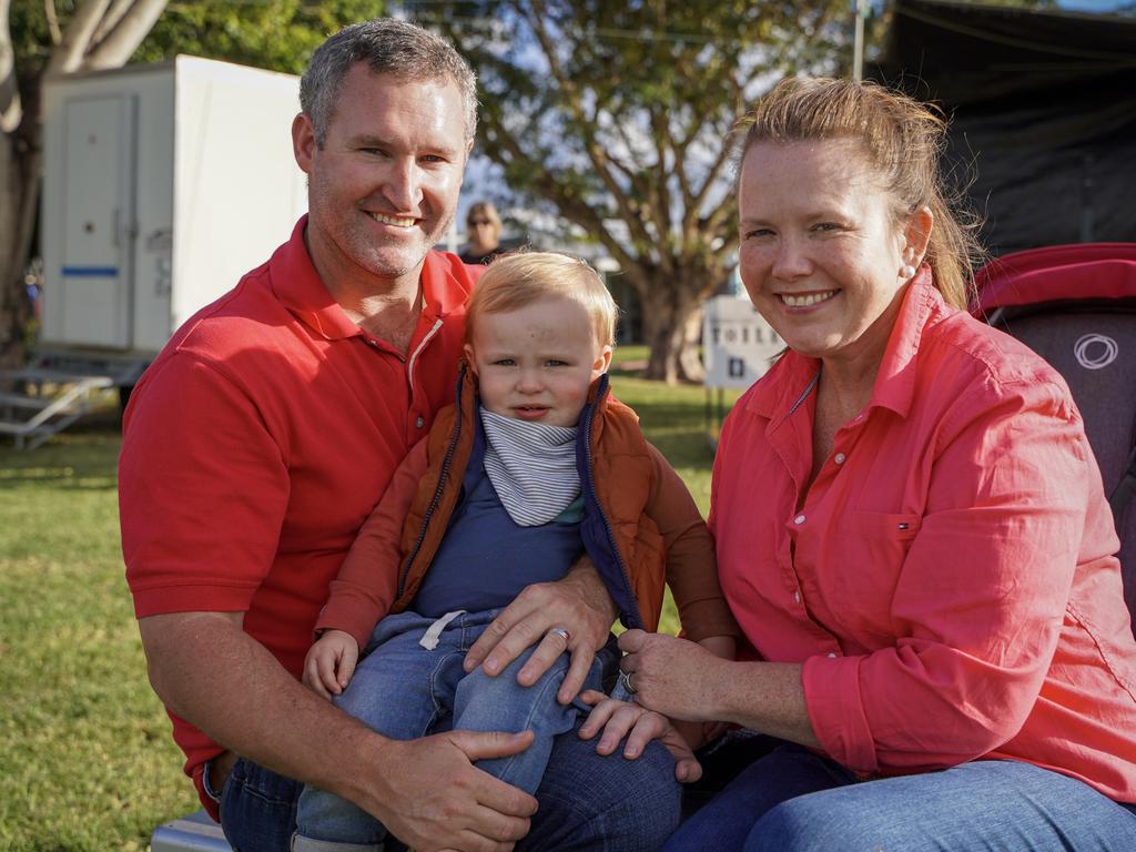 West Mackay residents Chris Kirby and Maureen Shuttlewood with their son Ted Kirby, 18 months, at the Calen Country Fair, Saturday, May 29, 2021. Picture: Heidi Petith