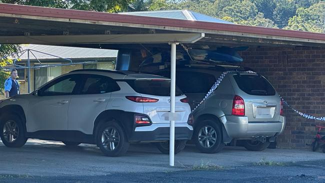 Police in College St, East Lismore following the discovery of the bodies of a man, 38, and child, 2. Picture: Cath Piltz