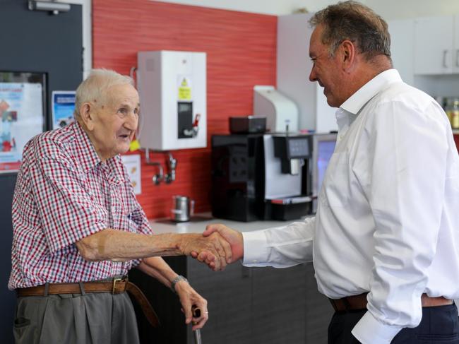 Ken Brown (left) with Surf Life Saving NSW chief operating officer Phil Ayres to be recognised for his work to help develop the surf lifesaving movement's "rubber duckie" inflatable rescue boats. Picture: Supplied