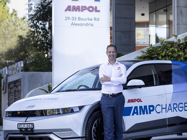 Ampol managing director Matt Halliday at the company's first AmpCharge site in Alexandria, NSW. Picture: karl schwerdtfeger