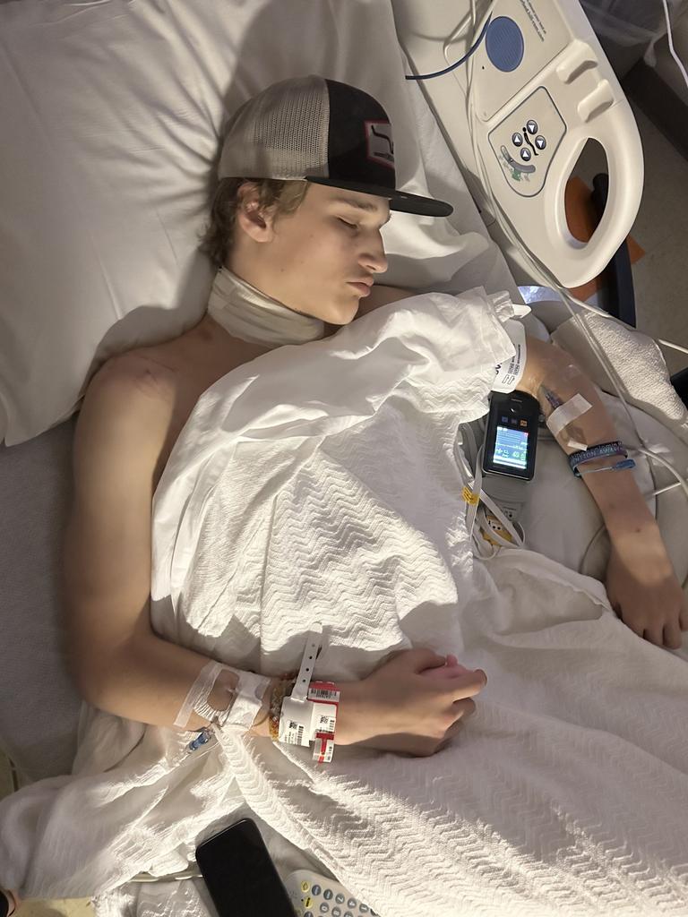 Rayce Ogdahl leaned out of bed to read his phone when his crucifix chain touched the exposed prongs from the plug in an extension cord it was plugged into. Picture: Kennedy News and Media