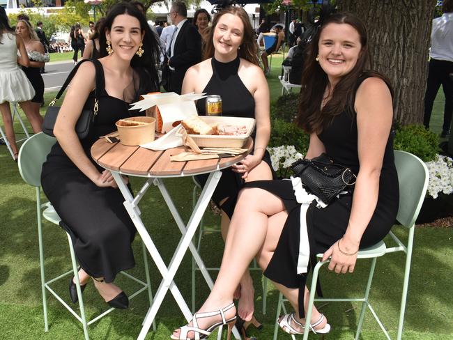 Guests in striking racewear at Penfolds Derby Day at the Flemington Racecourse on Saturday, November 02, 2024: