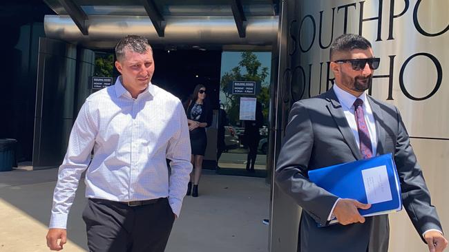 Dylan Graham (left) leaves Southport Magistrates Court with his lawyer Ashkan Tai, of Ashkan Tai Lawyers.