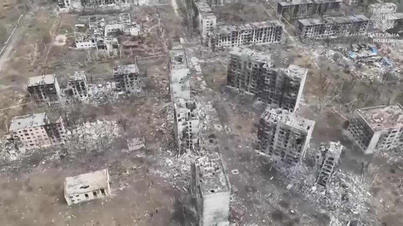 Drone shows destruction in Ukraine's Toretsk amid fighting with Russia