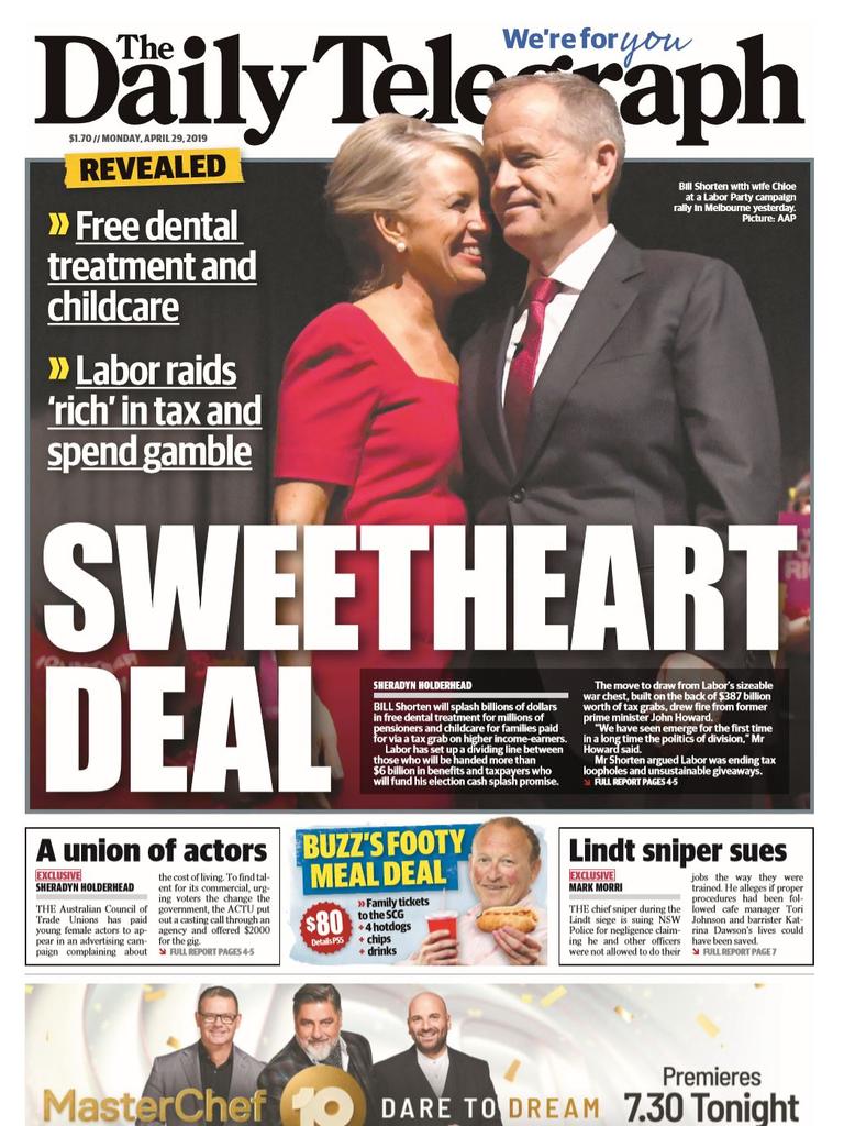 Daily Telegraph front page for April 29