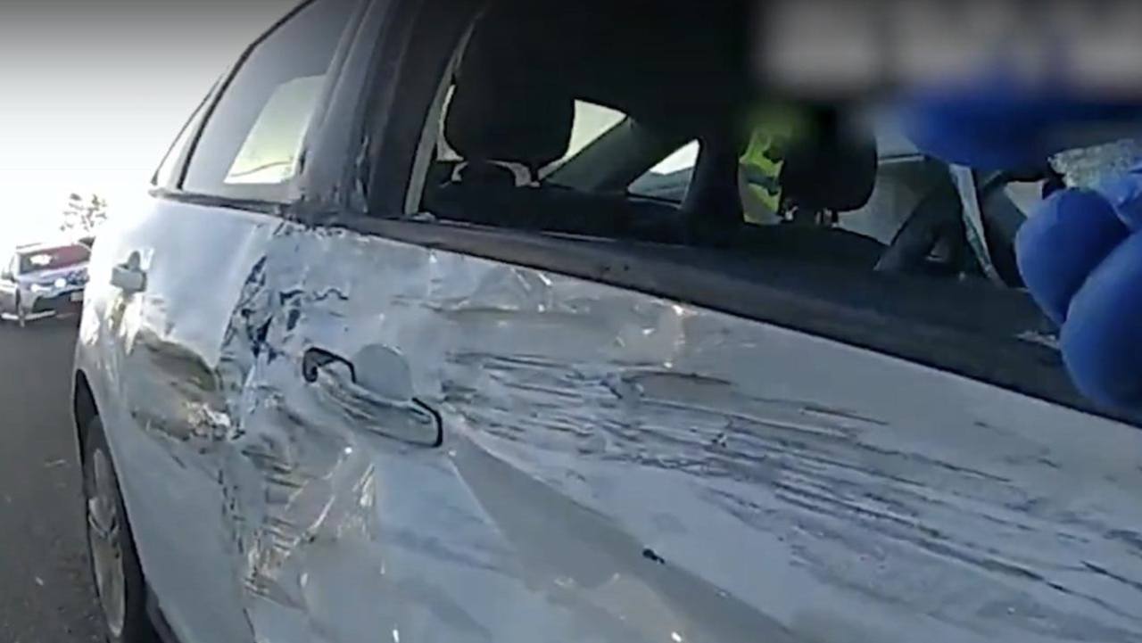 Damage to one of the vehicles involved in the drama at Jones Hill, in the Gympie region.