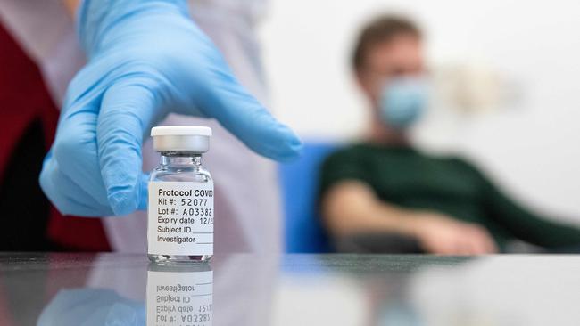 An undated handout picture released by the University of Oxford on November 23, 2020 shows a vial of the University's COVID-19 candidate vaccine. Picture: AFP/University of Oxford/John Cairns