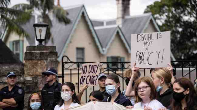 Many students skipped school to attend the protests outside of the Prime Minister's Sydney residence. Picture: NCA NewsWire / James Gourley