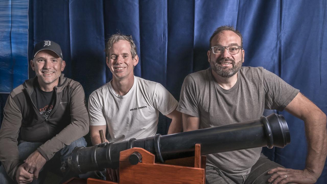 James Williams – Engineer, Mick Santarossa – Navigator and Jay McGlashan – Purser from Escape Room. Picture: Caroline Tan