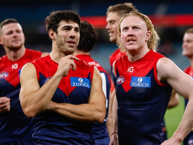 The futures of Christian Petracca and Clayton Oliver at Melbourne are in doubt. Picture: Dylan Burns/AFL Photos via Getty Images