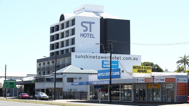 The Sunshine Tower Hotel in Cairns where the body of Brisbane man Anthony Brady, 52, was found on Friday. Picture: Brendan Radke