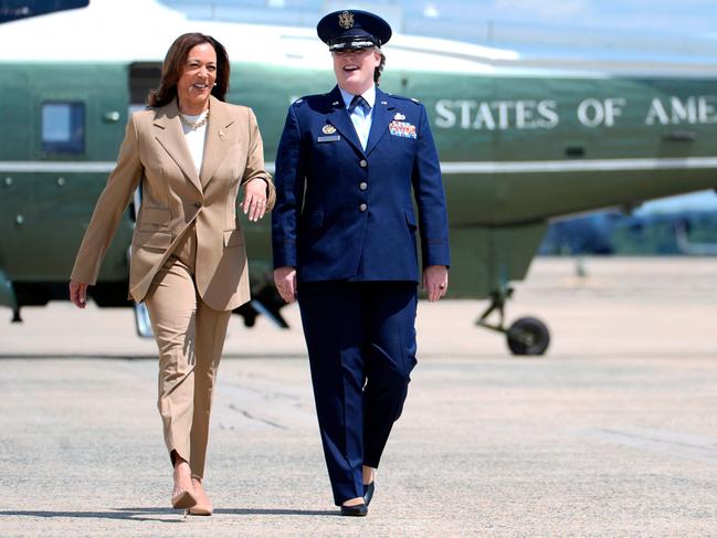 Kamala Harris arrives to board air force Two at Joint Base Andrews in Maryland. Picture: AFP