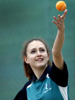 Kingston High School student Annika Scott, 13, has won an indigenous tennis scholarship picture. Picture: KIM EISZELE